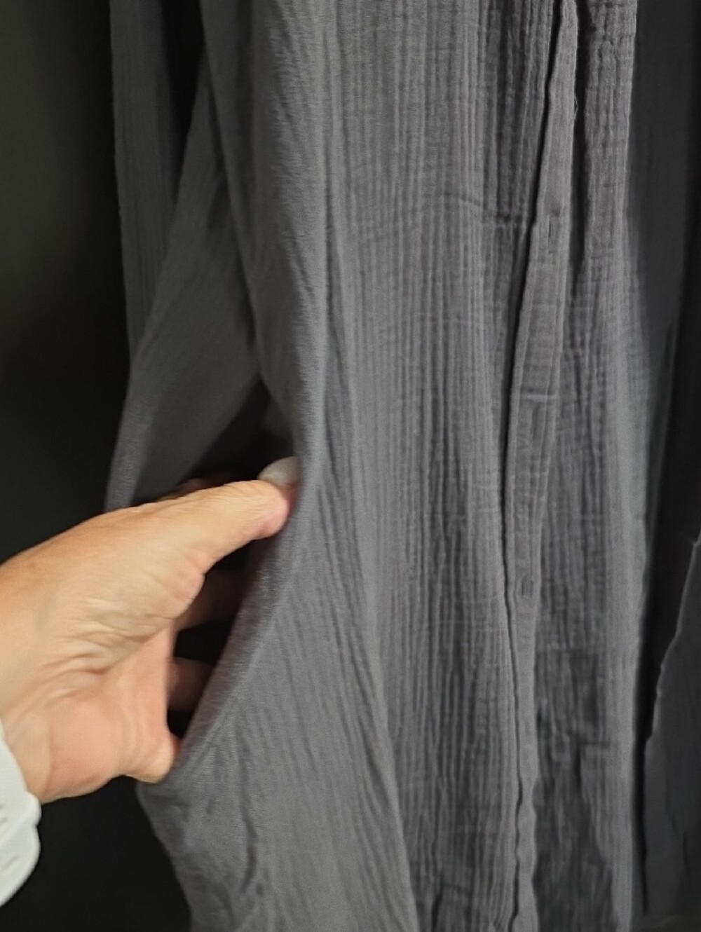 Long Cotton Button-Front Shirt/dress - Charcoal Gray M - Picture 4 of 6